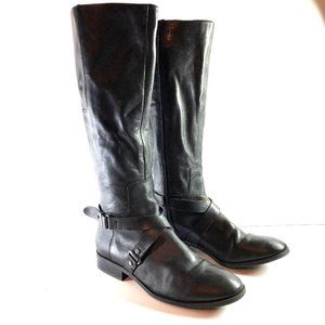 Nine West Black Leather Knee-High Combat Boots